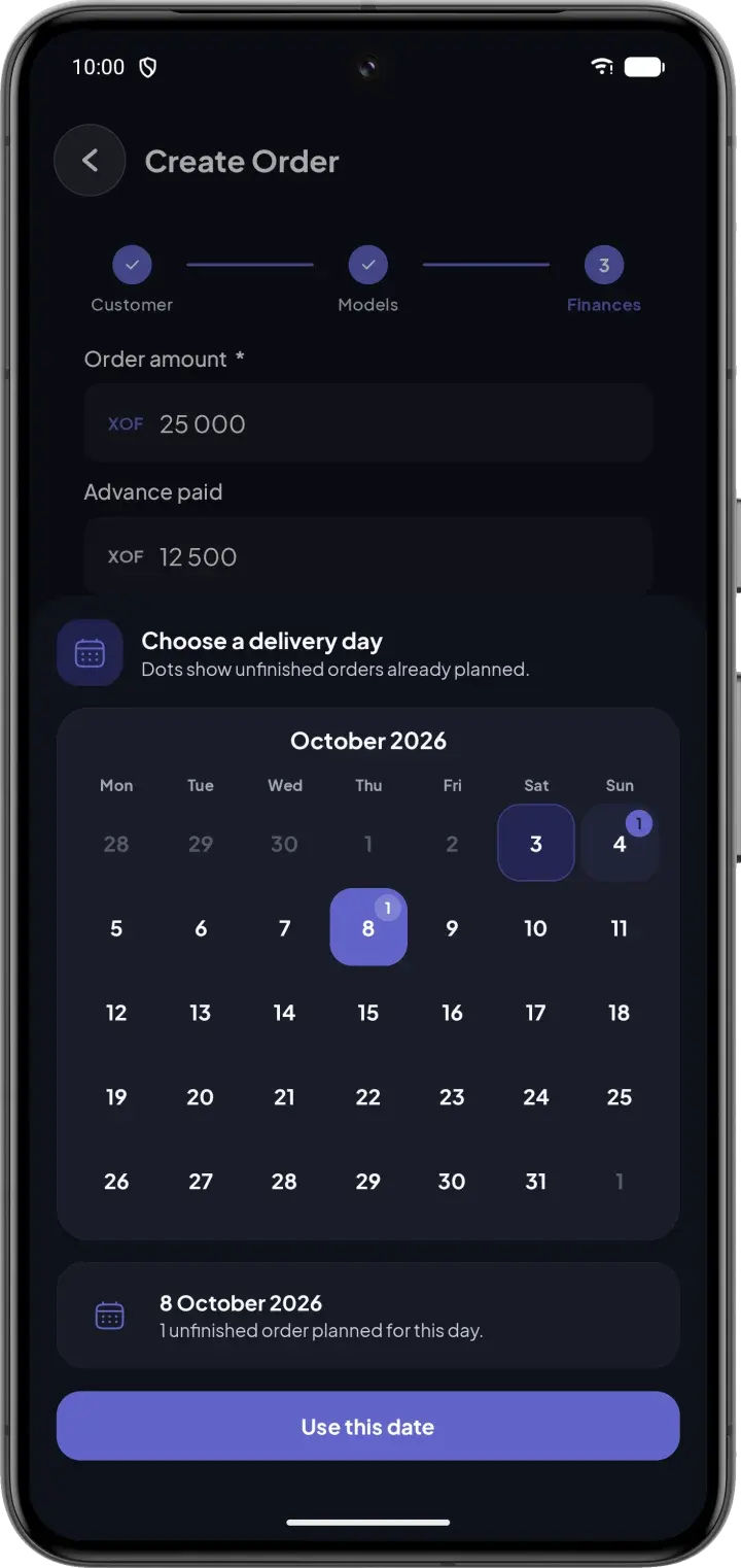 Delivery date chosen according to the workload