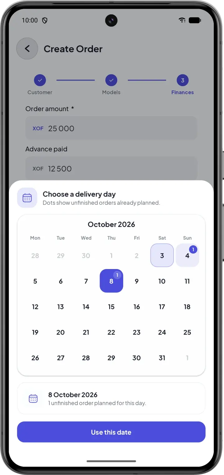 Delivery date chosen according to the workload