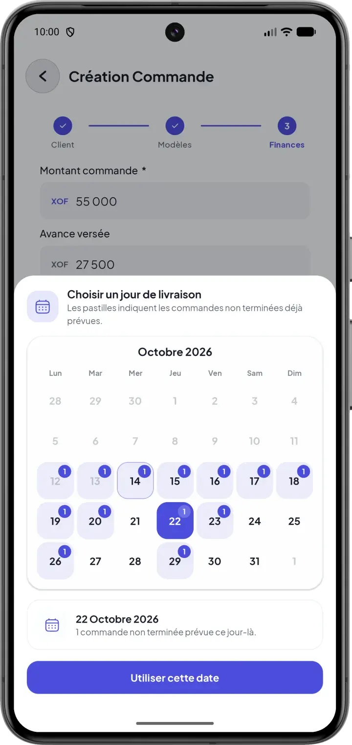 Date de livraison choisie selon la charge