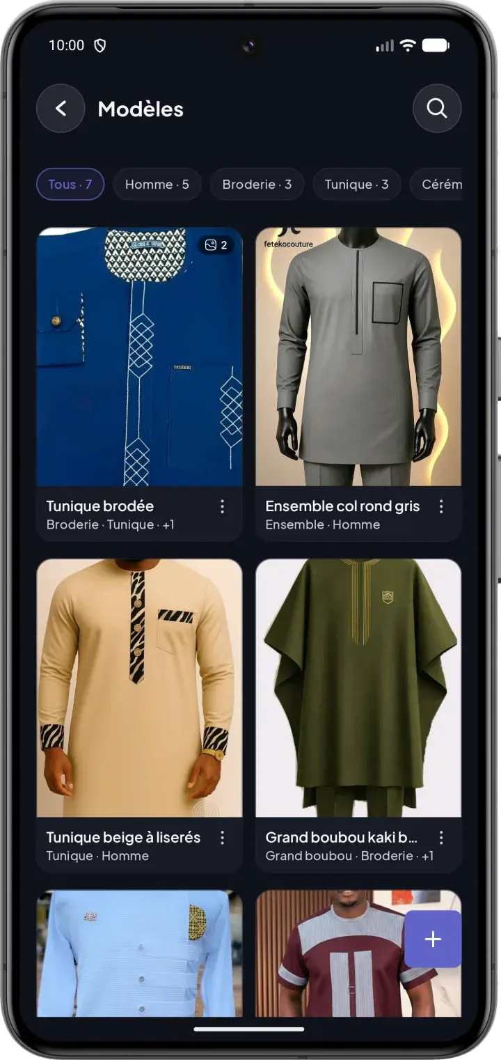 Catalogue de modèles avec les photos des tenues