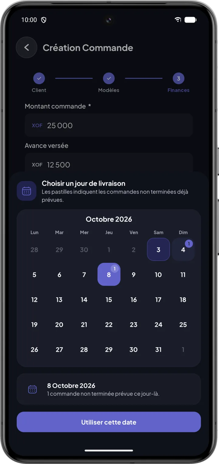 Date de livraison choisie selon la charge