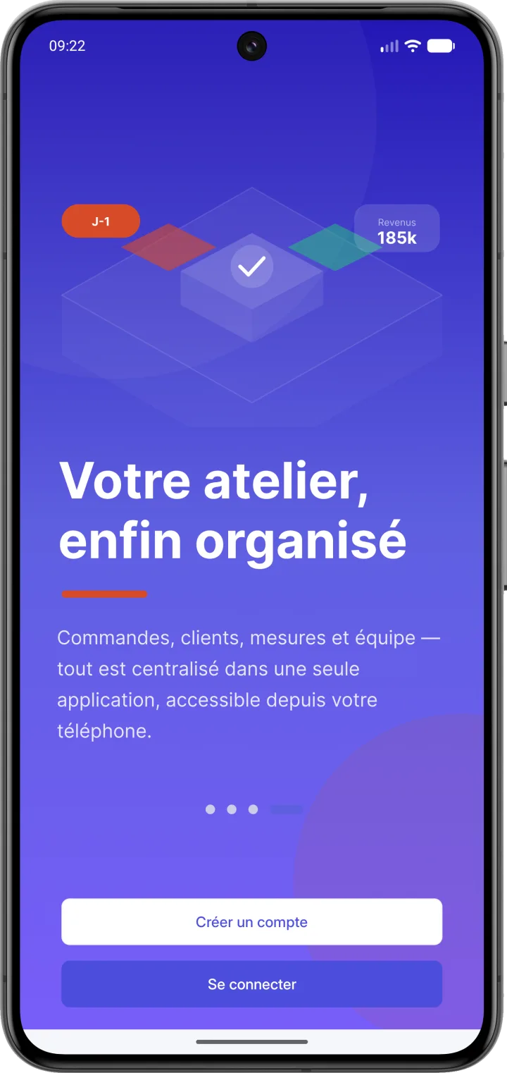 Écran d'accueil de CouturApp : votre atelier, enfin organisé